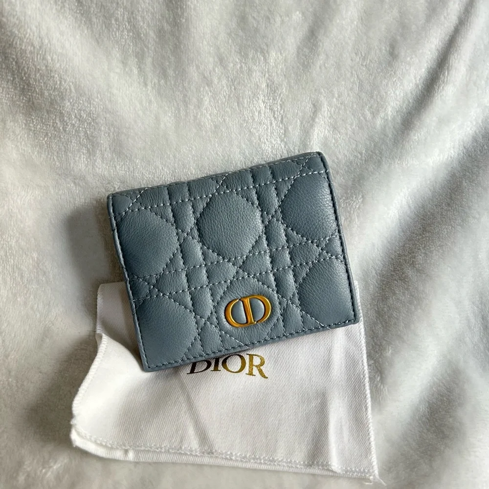 Dior Quilted Wallet in Gray with Gold Accent